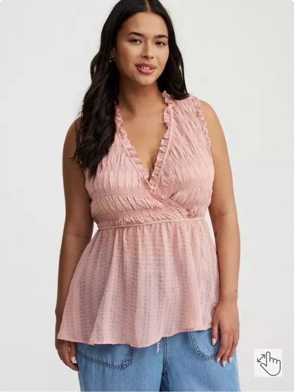 torrid Pink Textured Smocked V-Neck Peplum Camisole
